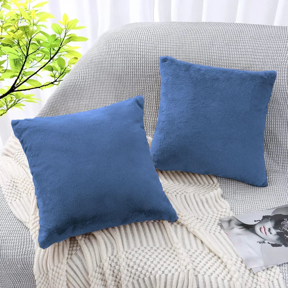 Luxe Home Cushion Cover 16 inch x 16 inch Duble Side Rabbit Fur Plain Design Covers Set of 2 for Sofa, Bedroom, livingroom 