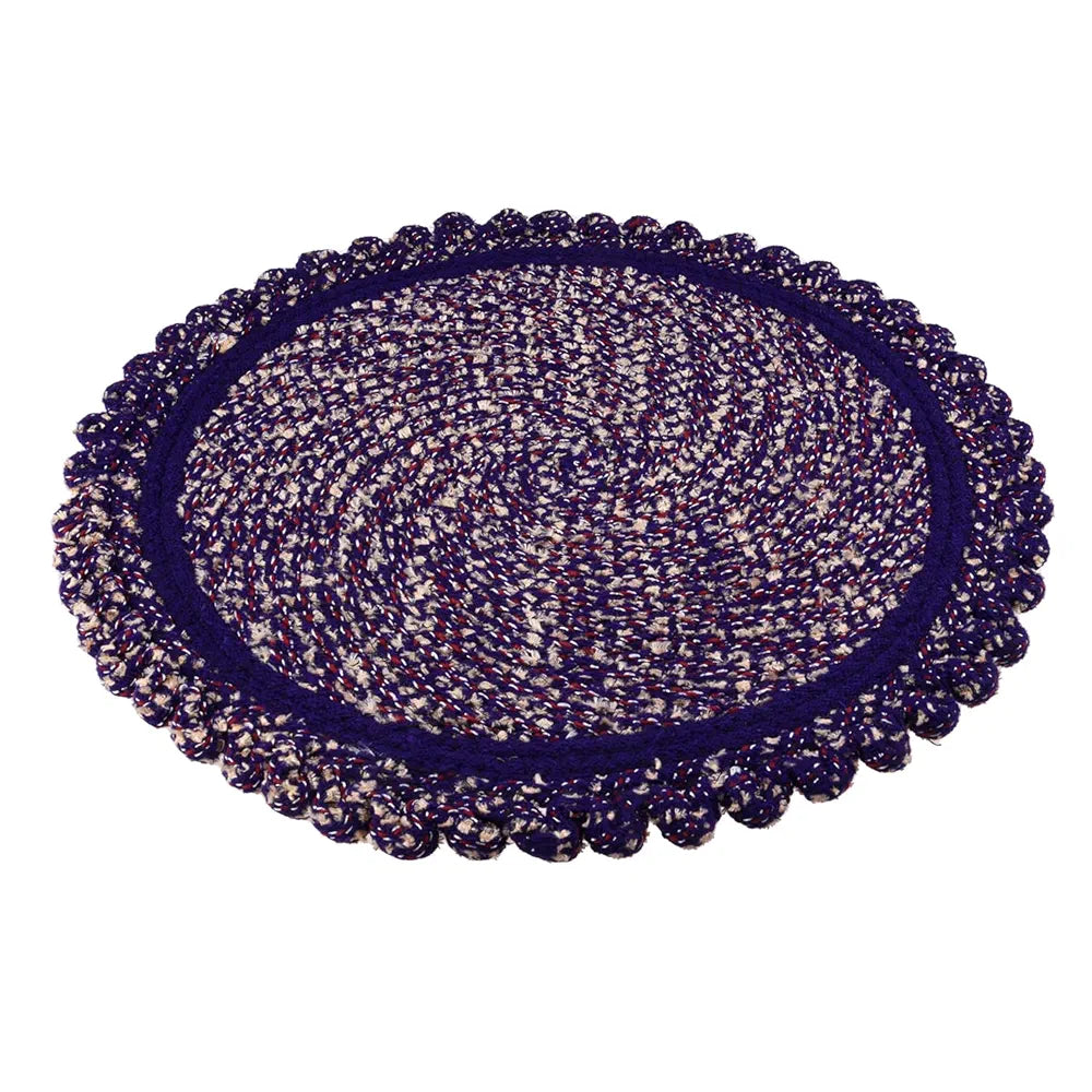 Kuber Industries Round Shape Feather Door Mat - Cotton Reversible for Kitchen and Home - 20 Inch Large Purple