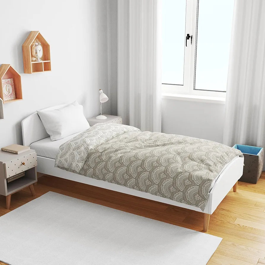 Divine Casa 120 GSM Microfiber Single Kids Dohar  | Soft & Lightweight Throw Blanket | Cozy & Breathable | All-Season Comfort | 140 x 100 CM | Floral Burst Pattern | Soybean & White