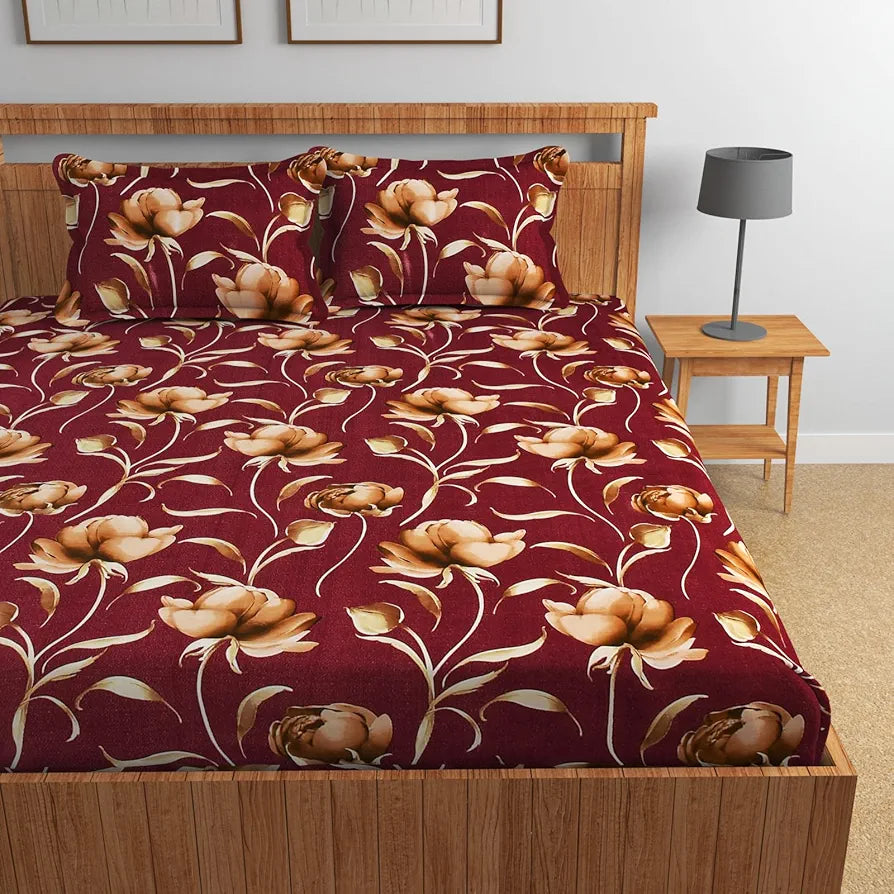 Homefab India 160 TC Glace Cotton Double BedSheet with 2 Pillow Covers -  - Multicolor, Floral