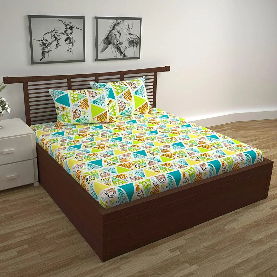 Divine Casa 144 TC 100% Cotton Double Bedsheet with 2 Pillow Covers | Skin-Friendly Fabric for Everyday Comfort | 254 X 222 CM | Abstract Pattern | Mustard