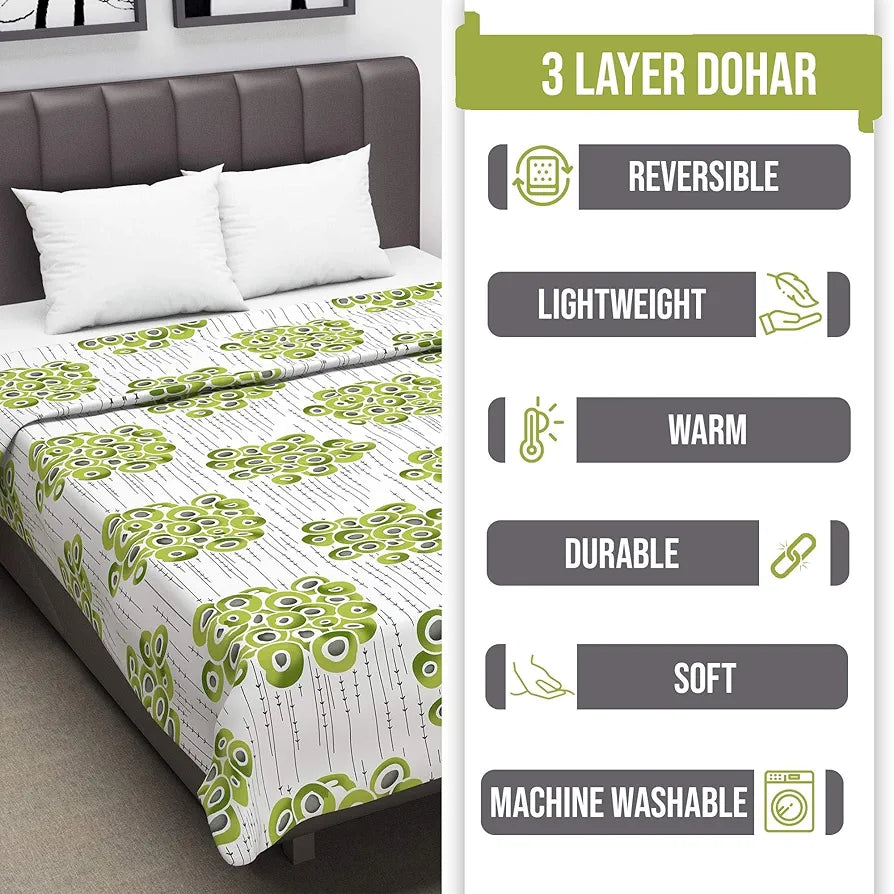 Divine Casa 120 GSM Microfibre Dohar Single Bed, All Season Winter 3 Layered Reversible AC Throw Blanket for Sofa | TC - 120