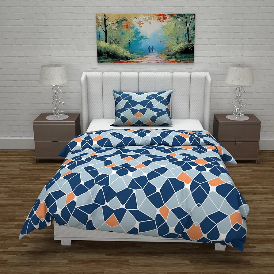 Divine Casa Microfiber Reversible Single Bed AC Duvet Cover with 1 Pillow Cover for Quilt,Comforter,Blanket - Blue & Orange