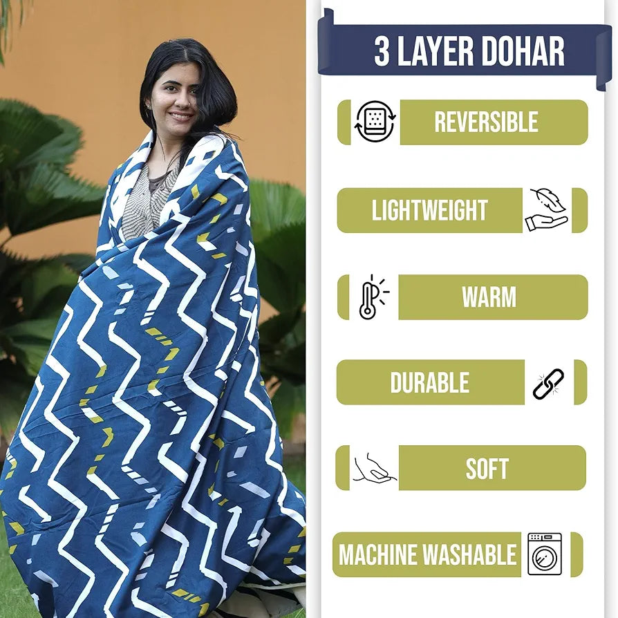 Divine Casa 120 GSM Microfiber Reversible Blanket | Soft Printed All-Season AC Blanket | Single Bed, 140 x 210 cm - Pastel Blue