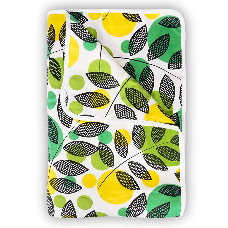 Divine Casa 120 GSM Microfiber Double Dohar | Soft & Lightweight Throw Blanket | Cozy & Breathable | All-Season Comfort | 220 x 205 CM | Tropical Leaf Pattern | Green & Yellow