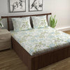 Divine Casa Double Size Bedsheet for Double Bed, 144 TC Pure Cotton Queen Size with 2 Pillow Covers Floral Colour Mint Blue