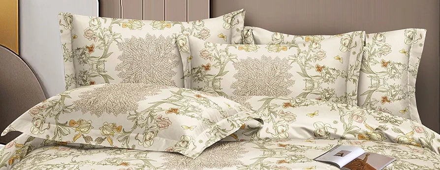 THE HOME STYLE Cotton Feel Glace Cotton Elastic Fitted Printed Double Bed King Size Bedsheet With 2 Pillow Cover 300 TC 