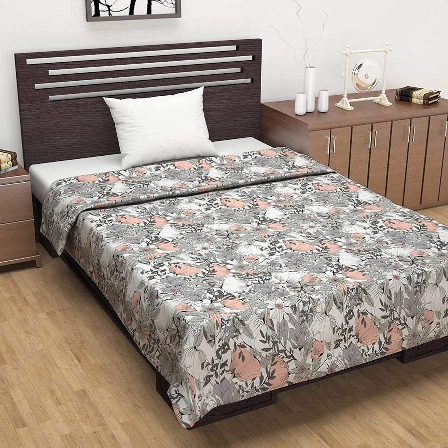 Divine Casa 100% Cotton Reversible Single Bed Dohar | Lightweight AC Blanket | Soft & Breathable Quilt | 210 x 140 CM, Floristry Slate & Coral