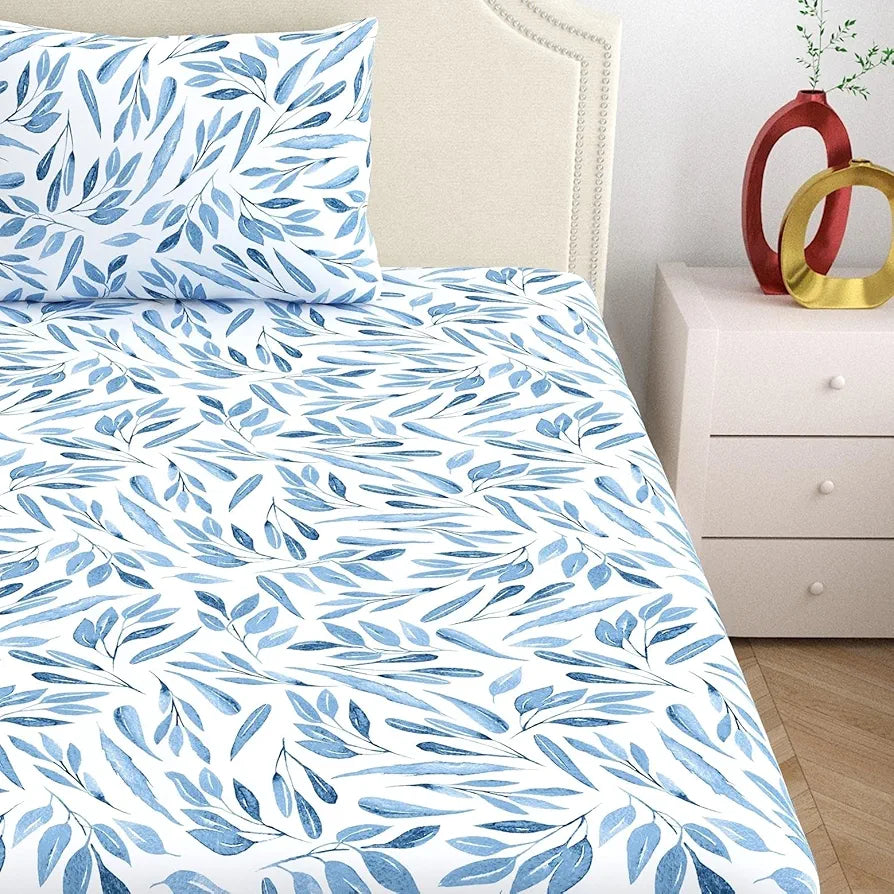 Dreamscape 100% Cotton Single Bedsheet with 1 Pillow Cover - 