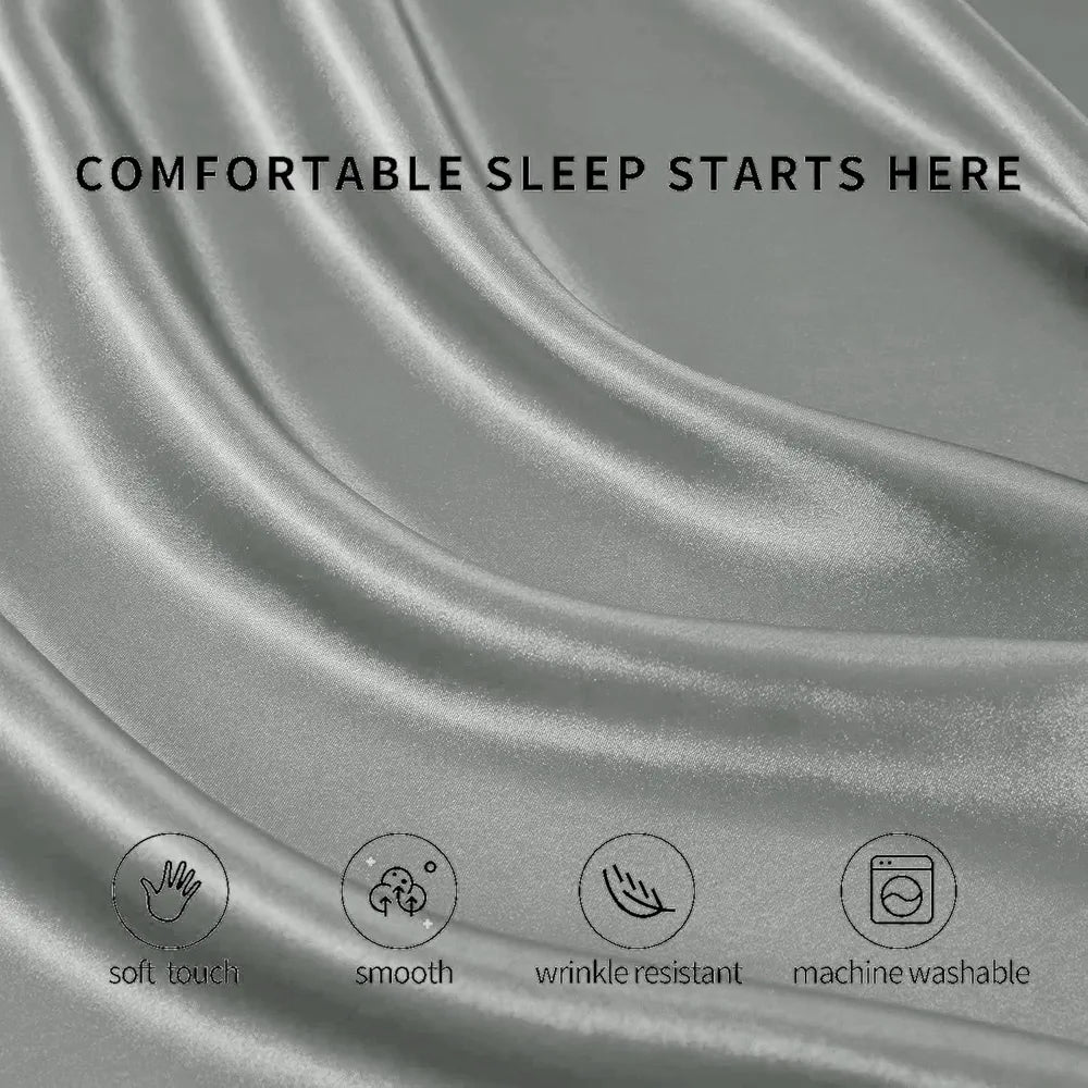 Cloth Fusion Satin Elastic Fitted Bedsheets Double Bed, Luxury Queen Size Bed Sheet with 2 Pillow Covers | H603 | 280 TC