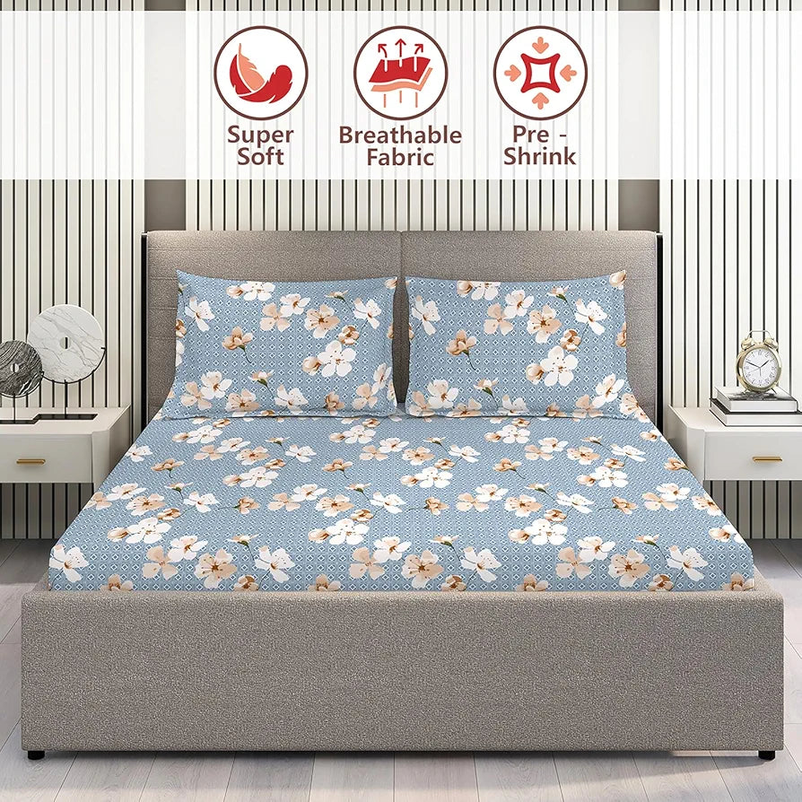 Layers Home Easy 100% Cotton Bedsheet Set for All Seasons - Lightweight, Moisture Absorbent, Machine Washable & Easy to Care - Gift for Housewarming & More - 144 TC - King Size 