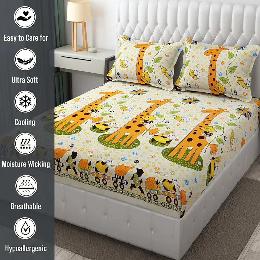FRESH FROM LOOM King Bedsheet For Double Bed|Microfiber Floral Design Bed Spread|Hypo-Allergenic Bedsheets/Bedcover|Wrinkle Free|Includes 2 Pillow Covers,144 TC