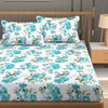 Homefab India 180 TC Microfiber Double BedSheet with 2 Pillow Covers Aqua White Floral