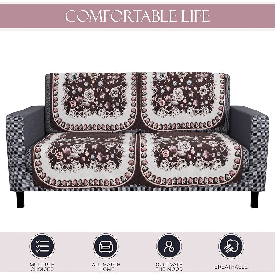 Kuber Industries Set of 6 Durable 2+1 Seater Sofa Covers for Living Room | Easy Machine Washable SOFE ke Cover for Protection & Comfort for Home Furniture | Gulab - White Brown