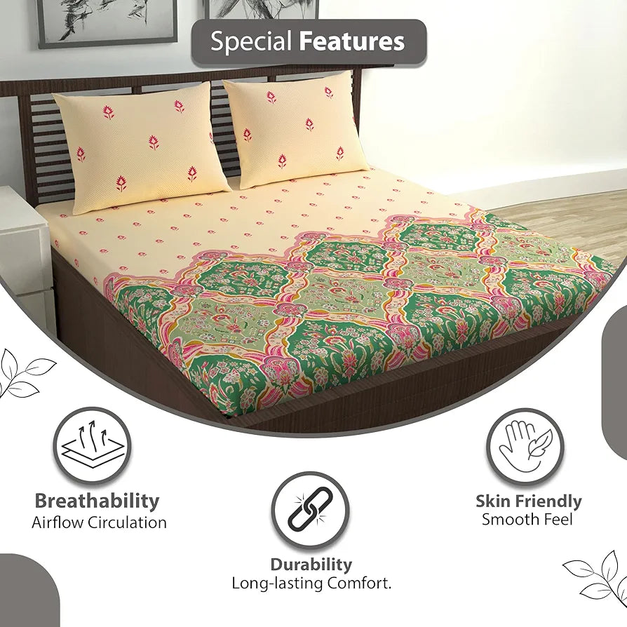 Divine Casa 144 TC Cotton Supersoft Cotton Feel Bedsheets for Double Bed|Lightweight Bedsheet for Queen Size Bed - 254 x 222 CM, Pink