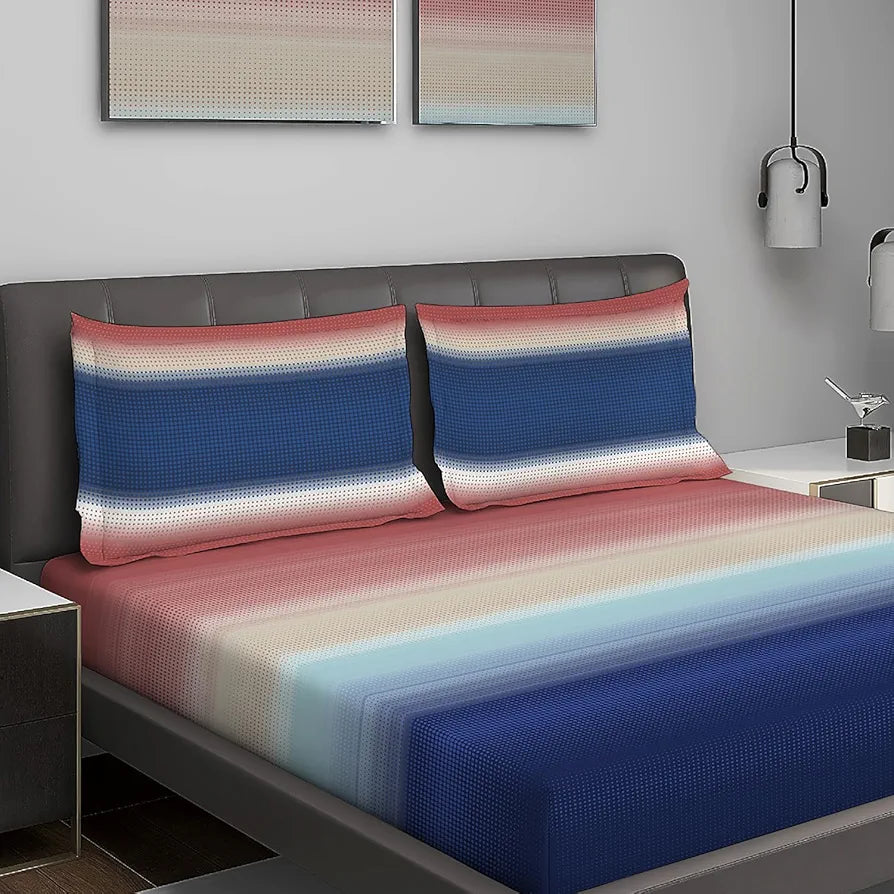 Layers Durathread Bedsheet Set for All Seasons - Lightweight, Moisture Absorbent, Machine Washable & Easy to Care - 225 CVC - King Size 