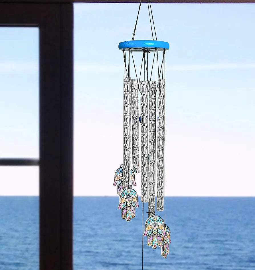 ZAICUS Hamsa Hand Wind Chime – 23-Inch Metal Wind Chimes for Home Décor, Protection & Positive Energy – Hanging Bells for Balcony, Garden & Outdoor Spaces