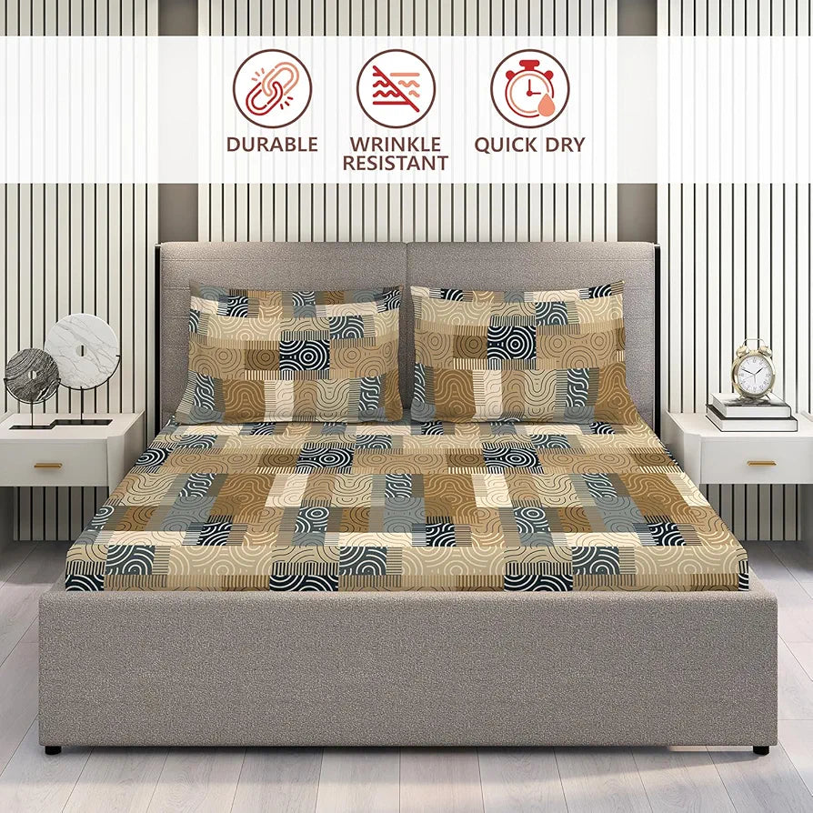 Layers Basicx 100% Cotton Bedsheet Set for All Seasons - Lightweight, Moisture Absorbent, Machine Washable & Easy to Care - Gift for Housewarming & More - 120 TC - Queen Size 