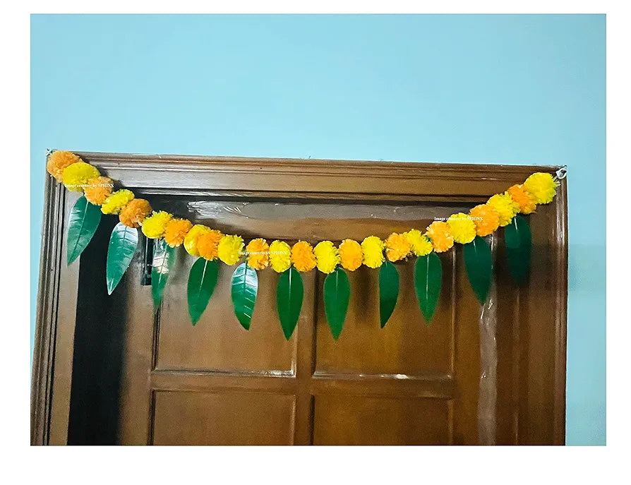 SPHINX Artificial Marigold &Mango Leaves Simple Door-Window toran/Door hangings/Festive Decorations - Approx.100 cms/40 Inches/3.33 Ft. - 