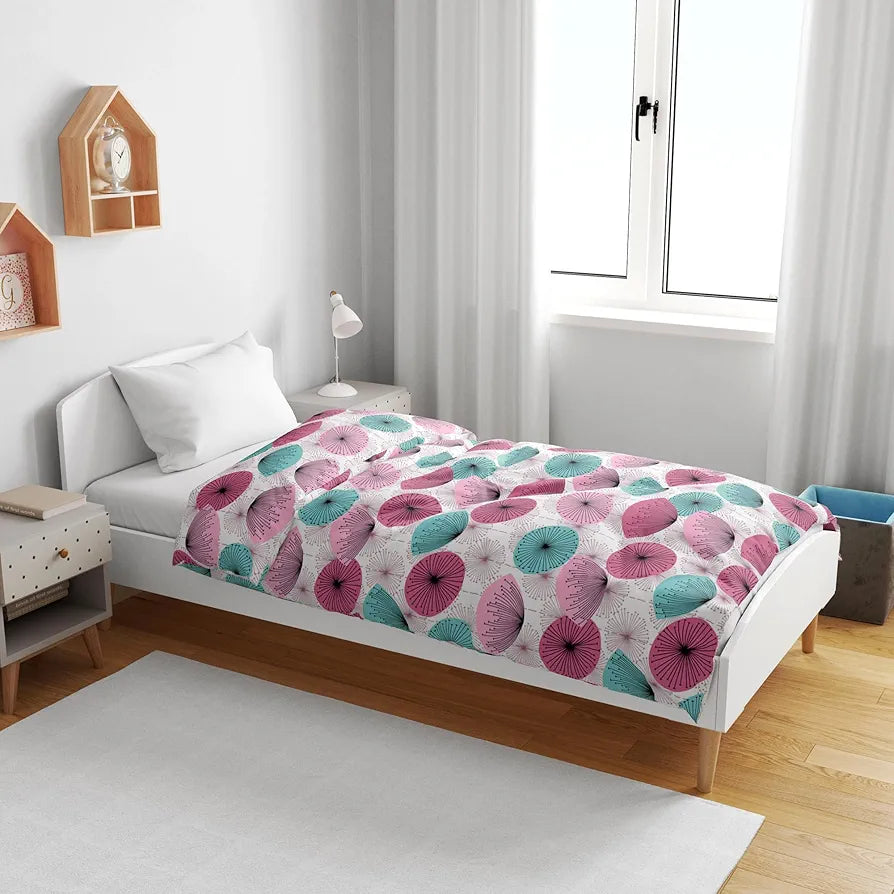 Divine Casa Floret 100% Cotton Single Kids Dohar | 120 GSM | Soft & Lightweight Throw Blanket | Cozy & Breathable Bedding | All-Season Comfort | 140 x 100 CM, Rose Pink