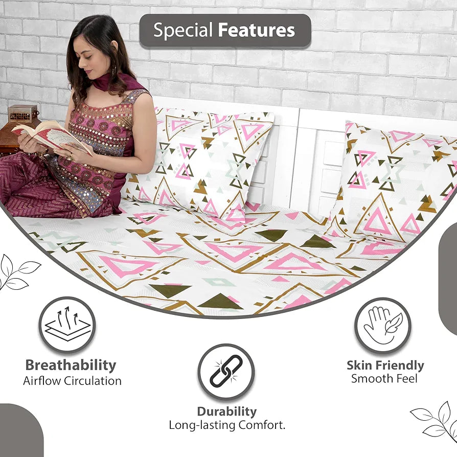 Divine Casa 144 TC Cotton Bedsheet for Double Bed with 2 Pillow Cover 