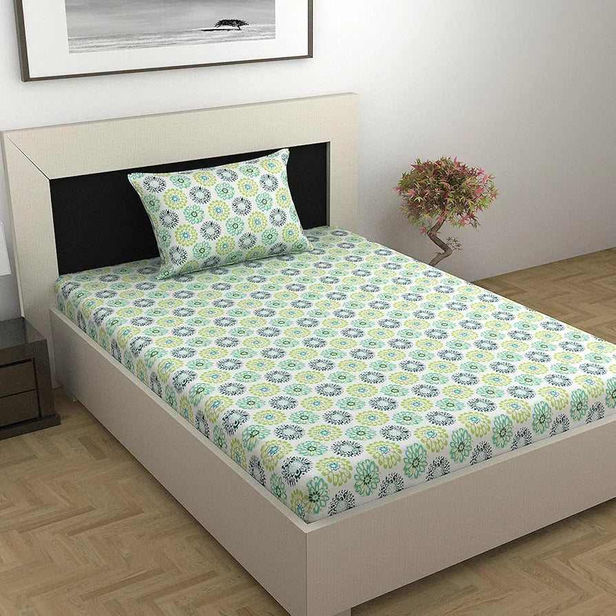 Divine Casa 100% Cotton Bedsheet for Single Bed, 144 TC Bedsheet Single Size Bed Cotton with 1 Pillow Cover 
