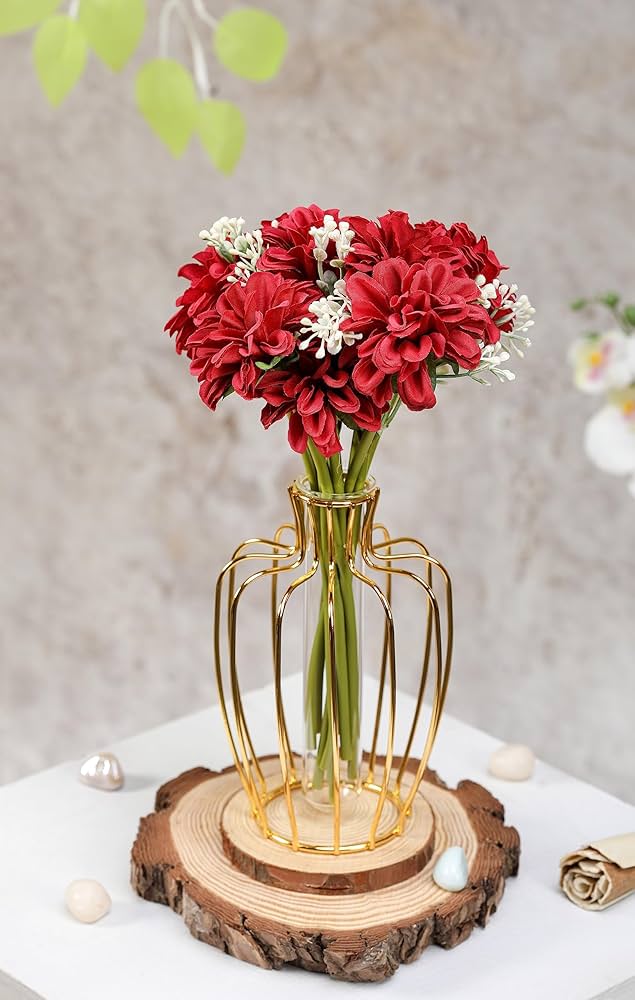 SATYAM KRAFT 1 Pcs Artificial Dahlia Flower Bunch – 7-Stem Faux Bouquet for Home, Office, Wedding & Party Decoration – Realistic Fabric Flower Arrangement  