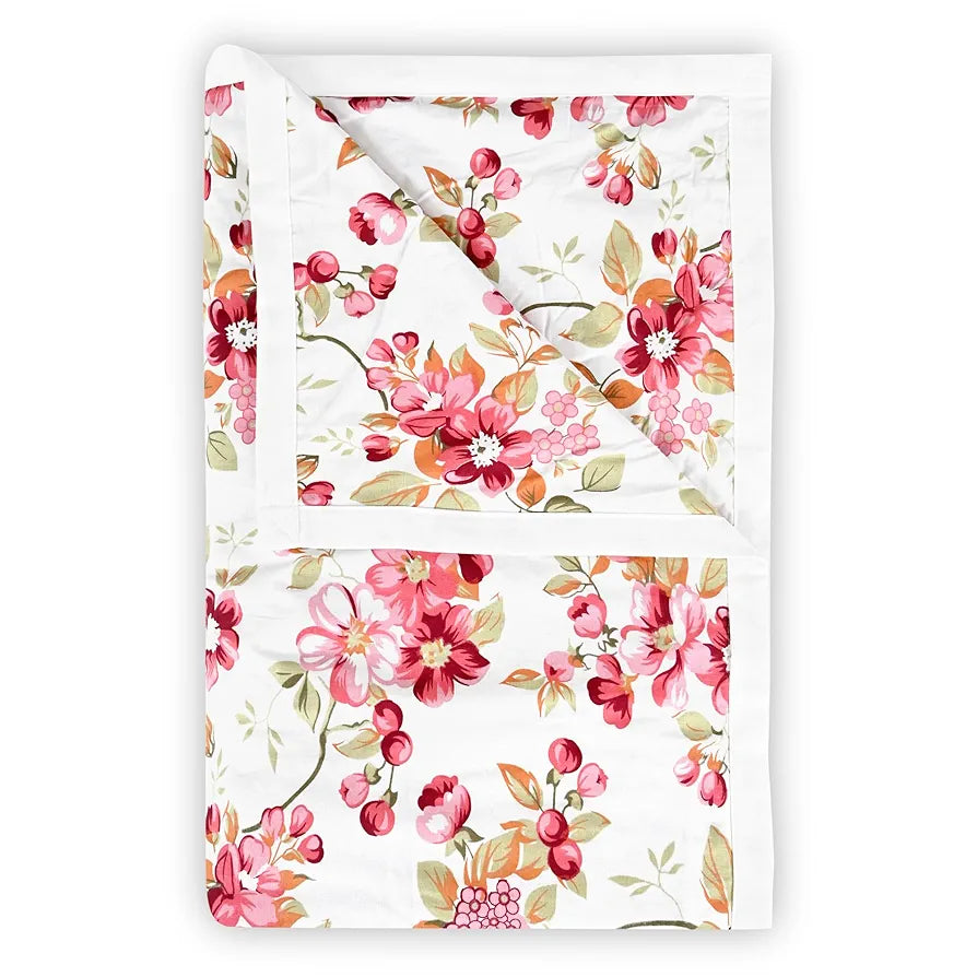 Divine Casa Floret 100% Cotton Double Dohar | 120 GSM | Soft & Lightweight Throw Blanket | Reversible Design | Cozy & Breathable Bedding | All-Season Comfort | 220 x 205 CM, Rosy Retreat