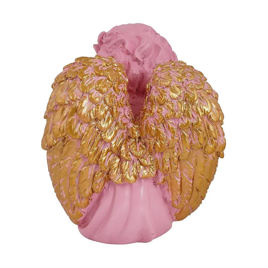 Zart Angel Girl Statue for Home Decor | Winged Angel Pink Resin Figurine