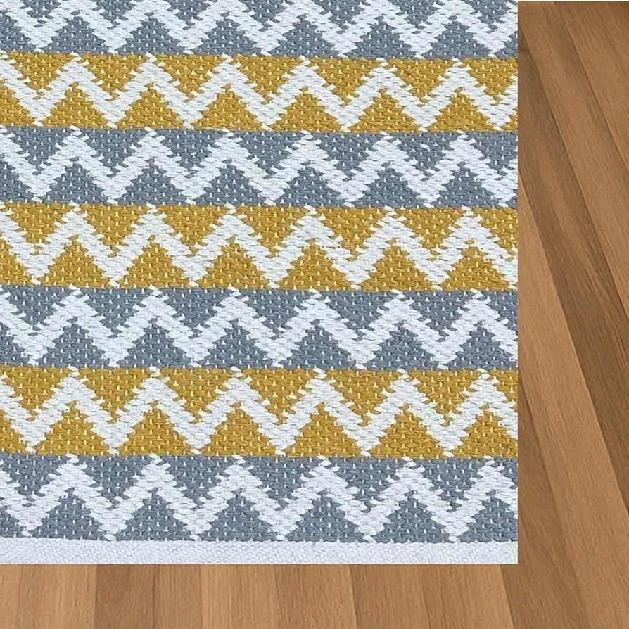 SAJAVAT HOME Cotton Rectangular Floor Rug | Tuscan Sun Yellow & Grey Area Rug for Living Room, Bedroom, and Home Decor | Hand Woven & Reversible Design | 3x5 Feet  | Pack of 1