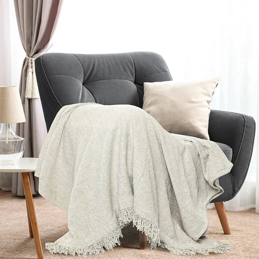 SASHAA WORLD Soft Chenille Throw | Throw Blanket for Sofa, Bed, Chair and Travel | Natural Throw Blanket | Pack of 1, 130 x 180 cm