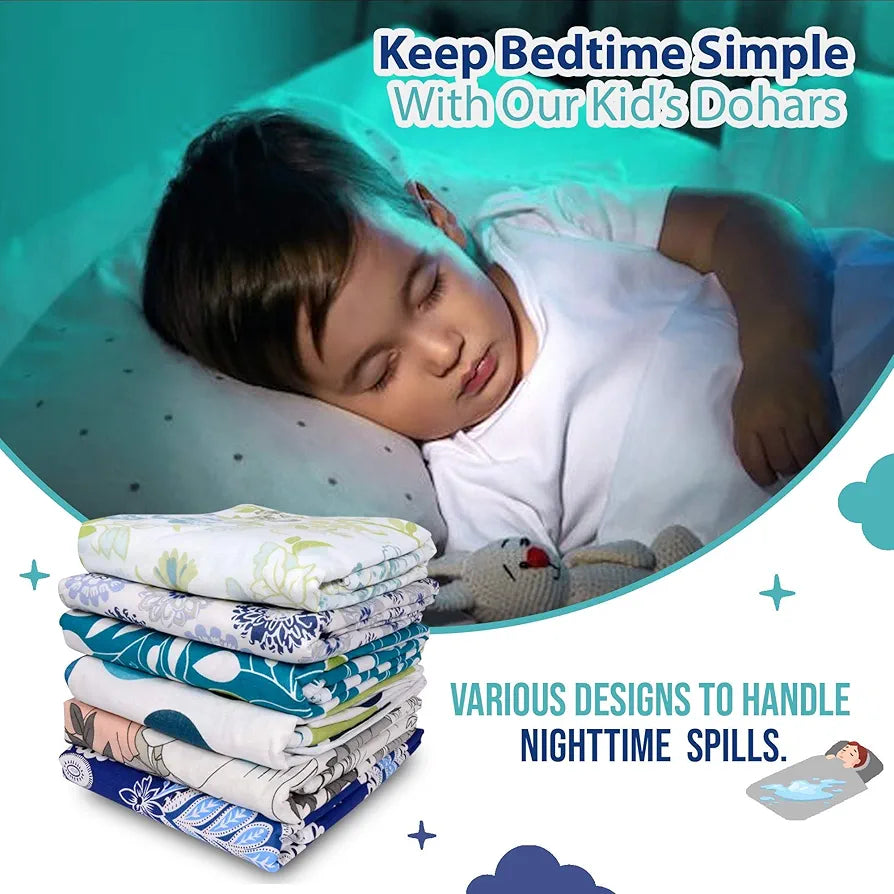 Divine Casa Floret 100% Cotton Single Kids Dohar | 120 GSM | Soft & Lightweight Throw Blanket | Cozy & Breathable Bedding | All-Season Comfort | 140 x 100 CM, Blue Aqua