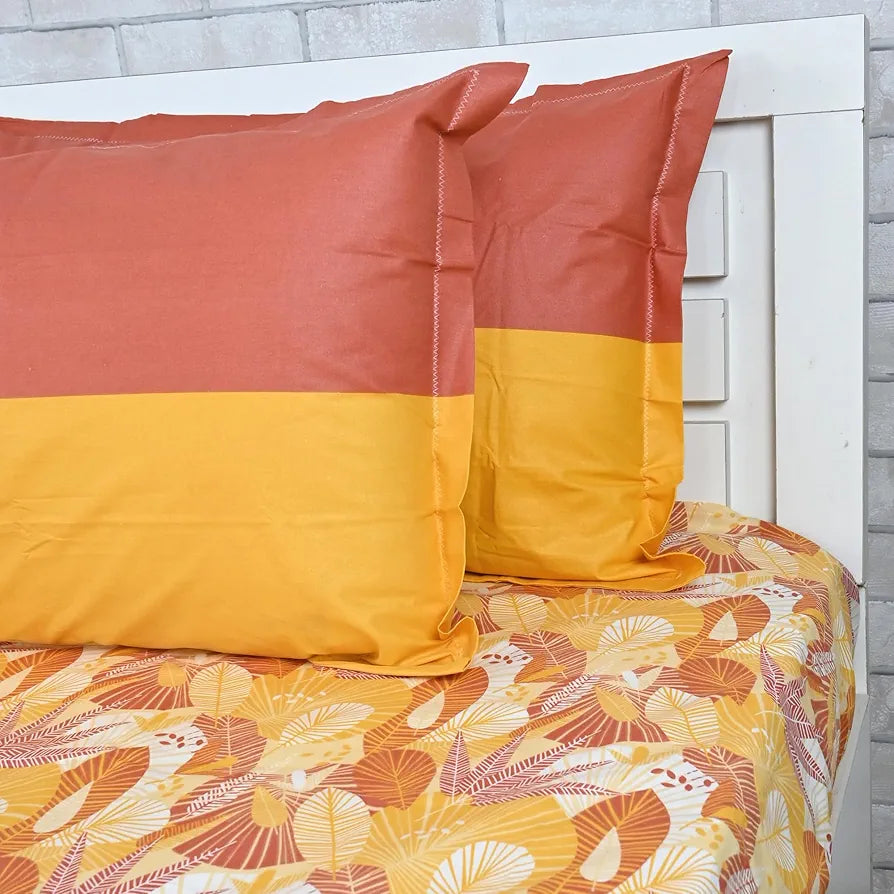 Divine Casa 144 TC Pure Cotton Double Bed Bedsheet with 2 Pillow Covers | Smooth & Comfortable for Daily Use | All-Weather Coziness & Bedroom Style | Size 222 x 254 CM | Regal Paisley | Peach Yellow