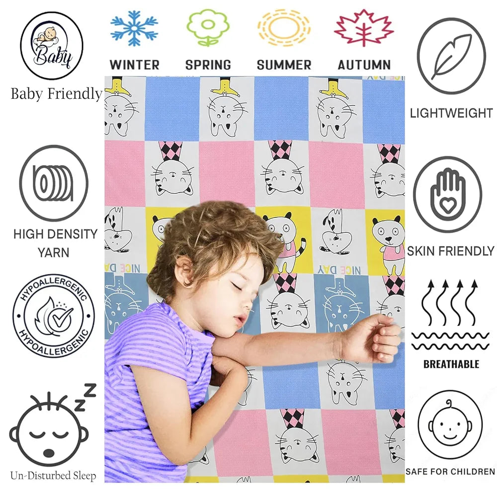 FRESH FROM LOOM Hypoallergenic Glace Cotton Kids Elastic Fitted Bedsheet,Rotary Printed,Wrinkle Free With 2 Pillow Covers,Aqua Pink,Nice Day),Double Bed,300 TC