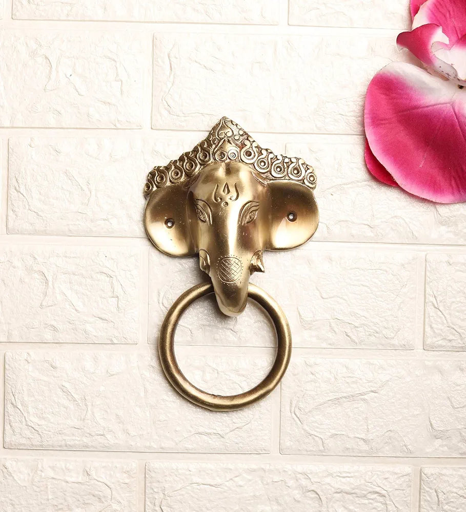 Two Moustaches Brass Ganesha Mask Door Knocker, Antique Brown, Standard, Pack of 1