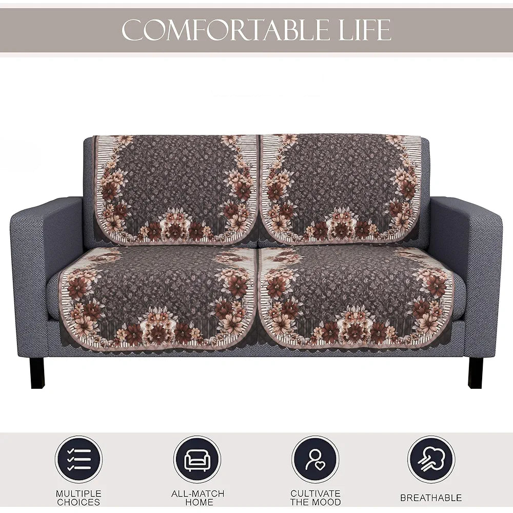 Kuber Industries Set of 4 Durable 2 Seater Sofa Cover for Living Room | Easy Machine Washable Sofe ke cover for Protection & Comfort for Home Furniture | Floral Print - Dark Olive Green