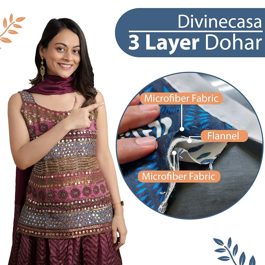 Divine Casa 120 GSM Microfiber Single Kids Dohar  | Soft & Lightweight Throw Blanket | Cozy & Breathable | All-Season Comfort | 140 x 100 CM | Geometric Pattern | Blue-Grey & Orange