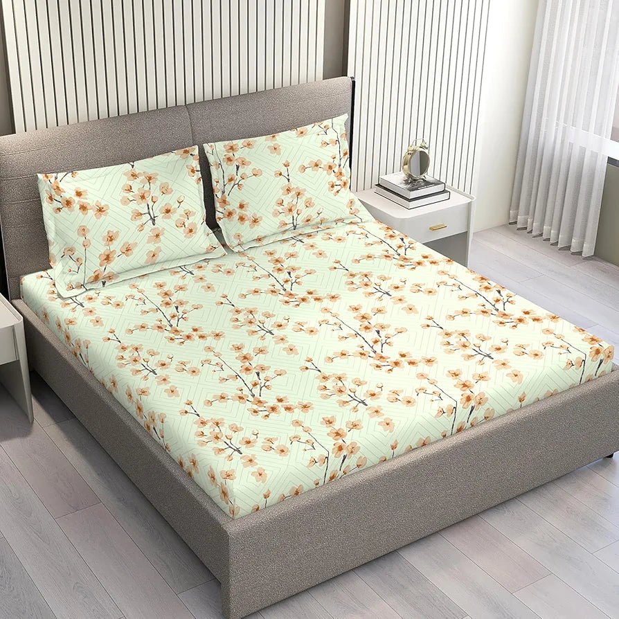 Layers Home Easy 100% Cotton Bedsheet Set for All Seasons - Lightweight, Moisture Absorbent, Machine Washable & Easy to Care - Gift for Housewarming & More - 144 TC - King Size 