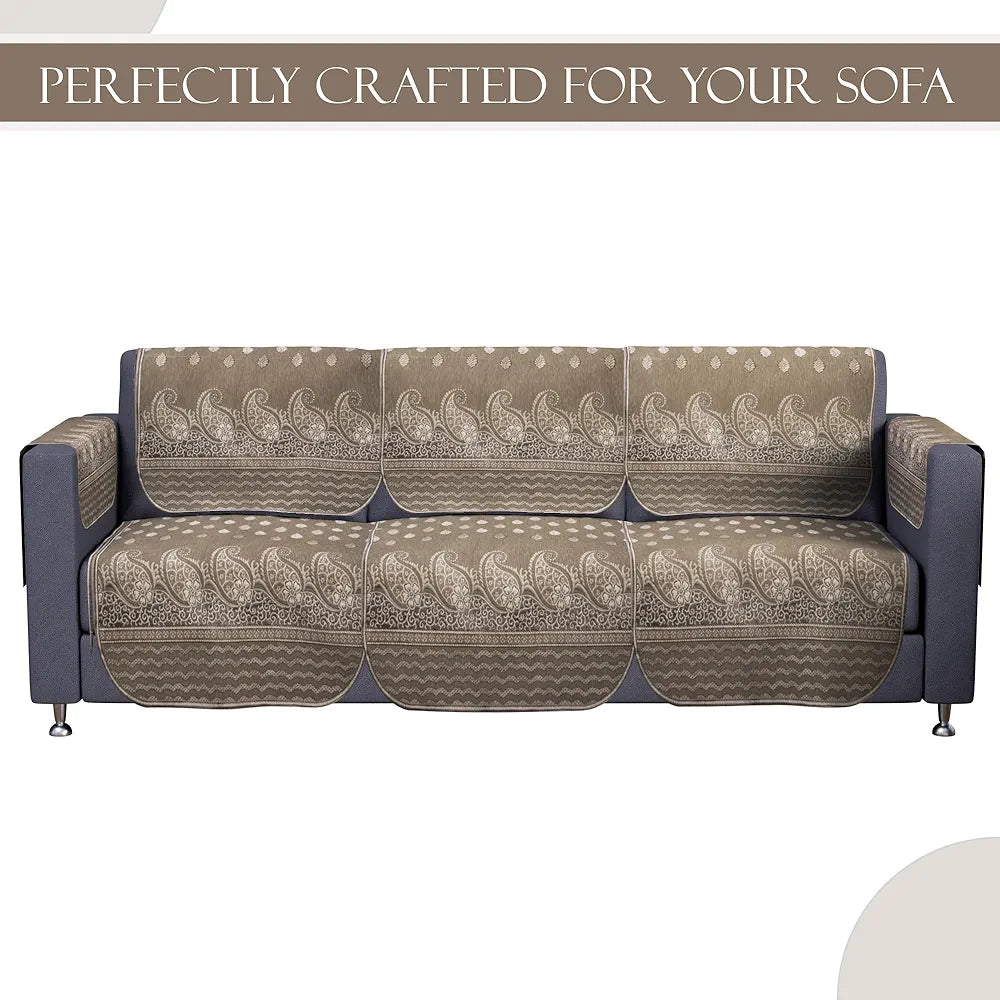Kuber Industries Set of 16 Fully Covered Sofa Cover 5-Seater | Comfortable Slipcover Sofa Cloth, Perfect for Home Decor & Furniture Protection | Carry Vento - Mousse