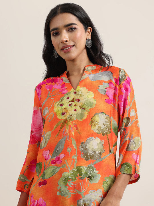 Women Mandarin Collar Printed Tunic