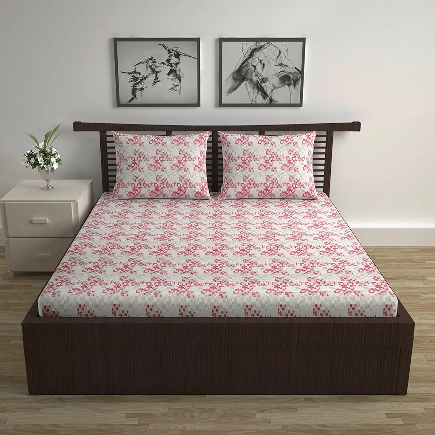 Divine Casa 144 TC Pure Cotton Double Bed Bedsheet with 2 Pillow Covers | Smooth & Comfortable for Daily Use | All-Weather Coziness & Bedroom Style | Size 222 x 254 CM | Mosaic Bloom | Ivory Red