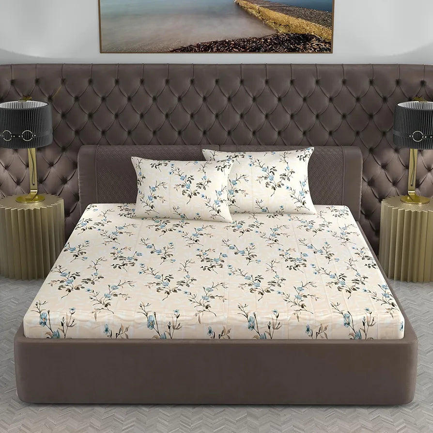 Divine Casa 100% Cotton Bedsheet for King Size Bed | 270 x 270 cm | 200 TC Soft & Breathable Fabric | Modern Printed Design | with 2 Pillow Covers