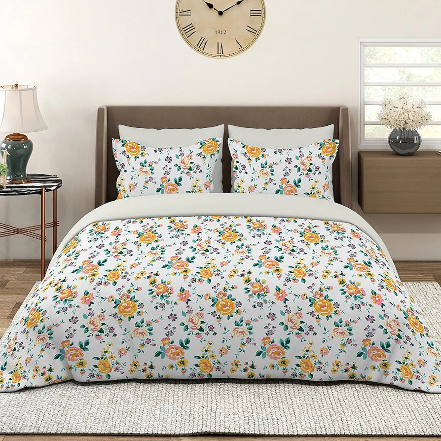 Layers Marigold 100% Cotton Bedsheet Set for All Seasons - Lightweight, Moisture Absorbent, Machine Washable & Easy to Care - Gift for Housewarming & More - 144 TC - King Size 