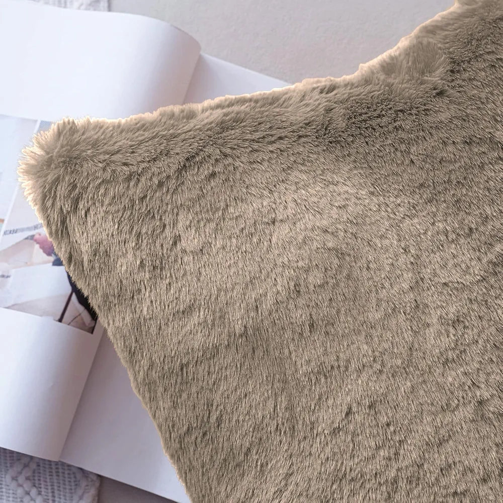 Luxe Home Cushion Cover 16 inch x 16 inch Duble Side Rabbit Fur Plain Design Covers Set of 2 for Sofa, Bedroom, livingroom 