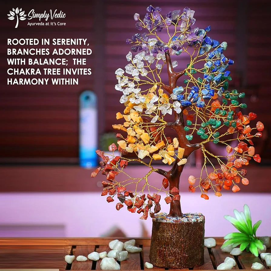 Simply Vedic 7 Chakra Crystal Tree 500 Beads| Gemstones Tree for Chakra Healing, Good Luck, Positive Energy| Feng Shui, Spiritual Gift, Meditation, Office Home Decor| Handmade by Traditional Artist
