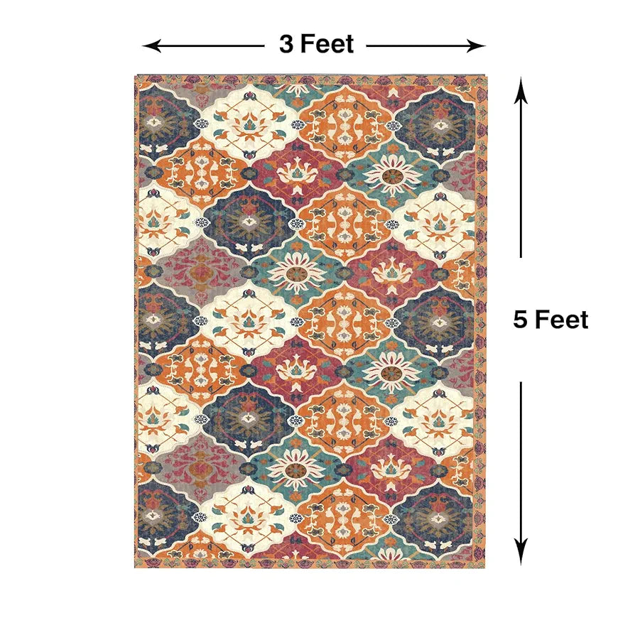 ishro home 3 x 5 Feet 3D Jet Multi Printed Carpet Rug Runner and Carpets for Bedroom/Living Area/Home with Anti Slip Backing 