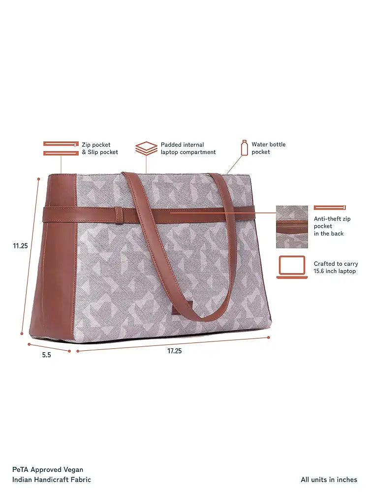 ZOUK Women's Jute Handcrafted Vegan Leather Statement Office Shoulder Bag