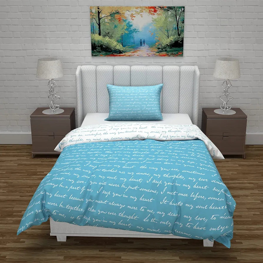 Divine Casa Microfiber Reversible Single Bed AC Duvet Cover with 1 Pillow Cover | Blue & White, Ideal for Quilt/Comforter/Blanket