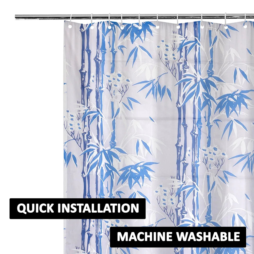 Kuber Industries Shower Curtain | 7 Feet | Bathroom Shower Curtain | AC Curtains | PVC Waterproof Window Curtain | Curtains for Bathtub | 8 Rings Curtain | Bamboo Print | Blue