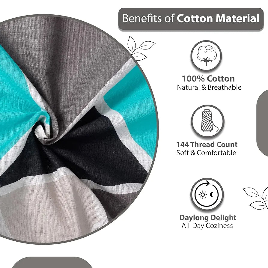 Divine Casa Double Size Bedsheet for Double Bed, 144 TC Pure Cotton Queen Size with 2 Pillow Covers | 222 by 254 cm | Geometric | Aqua Grey
